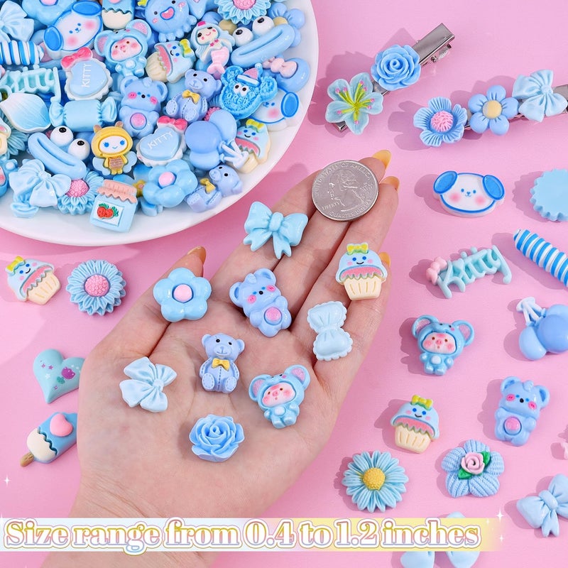 Glitzest 100PCS TINKRSTUFF Blue Slime Charms Cute Flatback Resin Charms for Slime, Random Kawaii Decoden Charm for Embellishments Phone Junk Case Charms Bulk, Hairpins Scrapbooking Crafting & DIY Decoration - Image 2